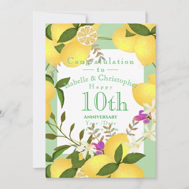 Lemon Squeeze Wedding Anniversary Green Holiday Card (Front)
