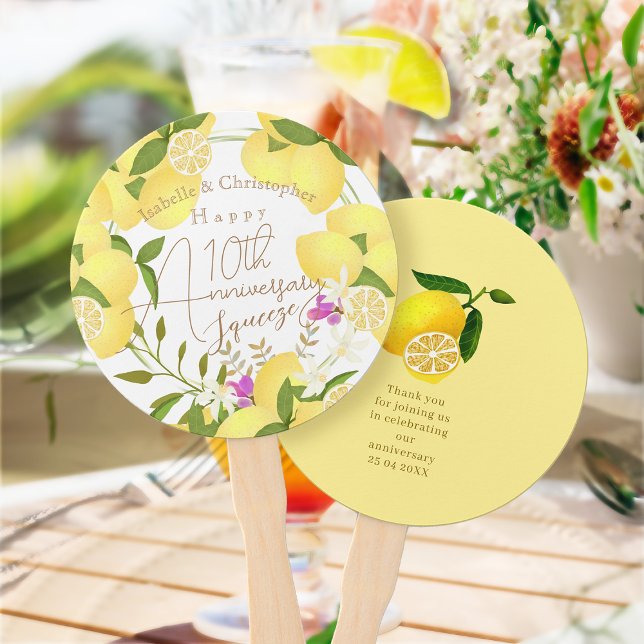Lemon Squeeze White Hand Fan (10th Wedding Anniversary Thank You hand Fan)