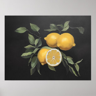 Lemon still life painting - vintage art  poster