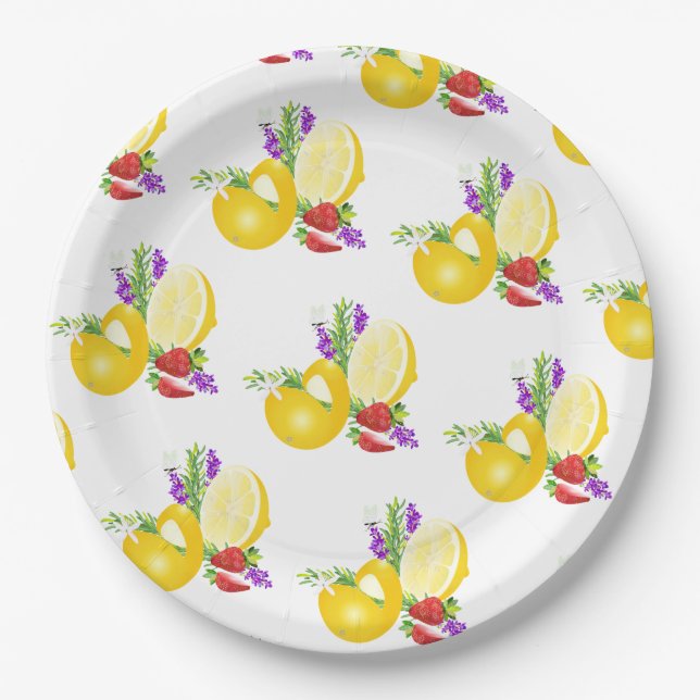 Lemon & Strawberry Paper Plate (Front)