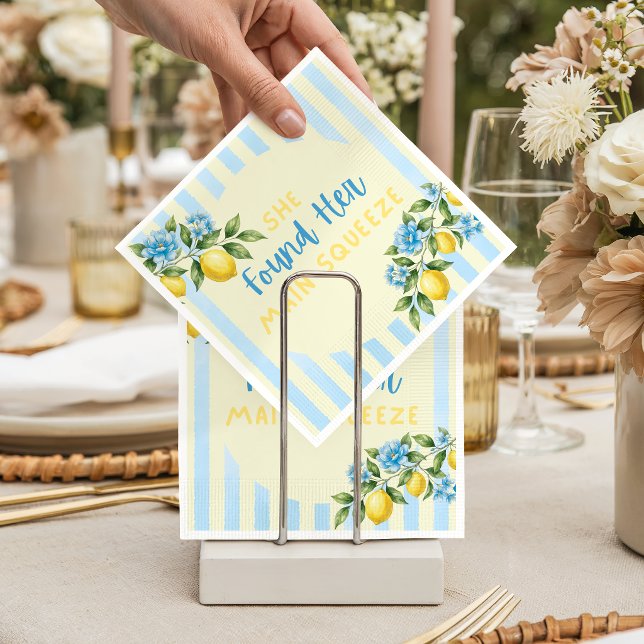 Lemon Stripes Main Squeeze Bridal Shower Napkin (Creator Uploaded)