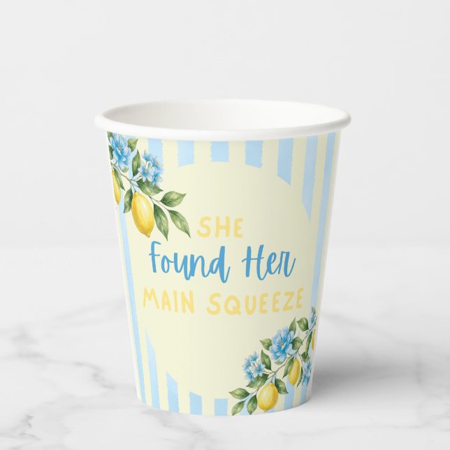 Lemon Stripes Main Squeeze Bridal Shower Paper Cups (Front)