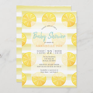 Lemon & Stripes Watercolor Baby Shower Invitation