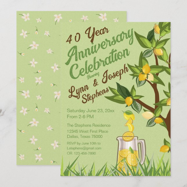 Lemon Summer Anniversary Party Invitation (Front/Back)