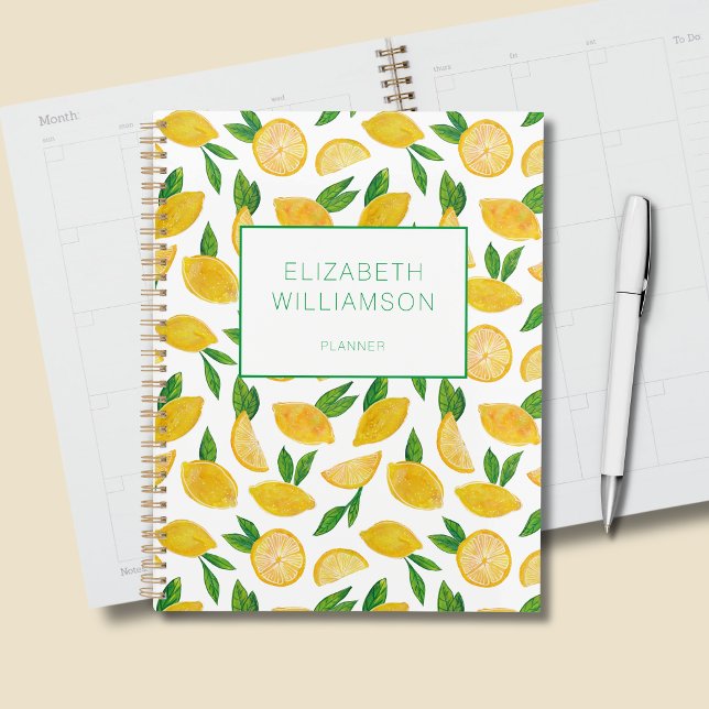 Lemon summer citrus fruit pattern planner (Citrus lemon personalized planner)