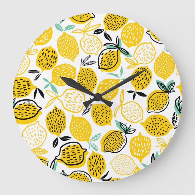 Lemon Summer Design Vintage Illustration Large Clock (Front)