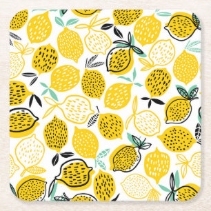 Lemon Summer Design Vintage Illustration Square Paper Coaster