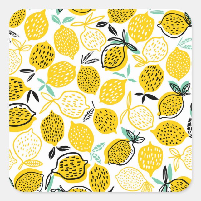 Lemon Summer Design Vintage Illustration Square Sticker (Front)