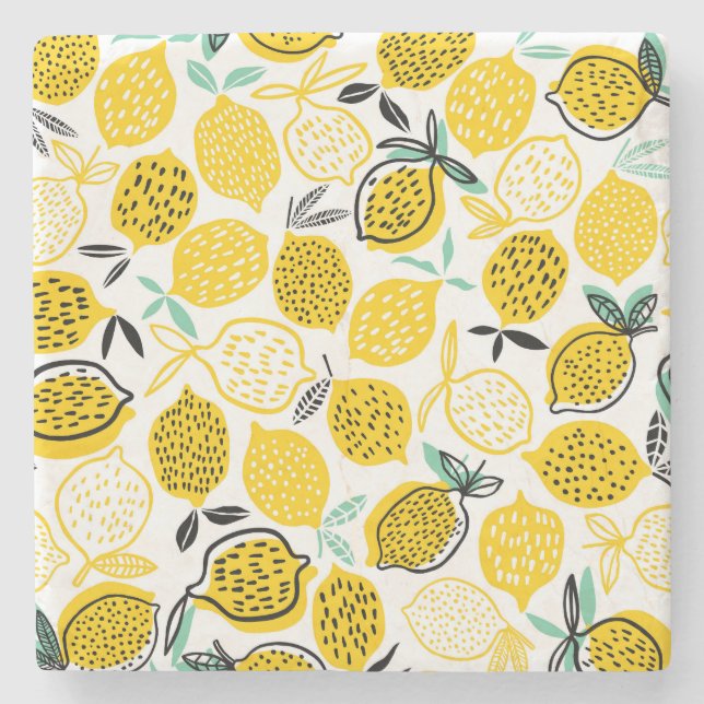 Lemon Summer Design Vintage Illustration Stone Coaster (Front)