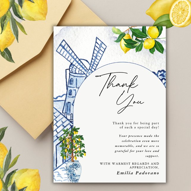 Lemon Summer Italian Bridal Shower Arch Thank You Card (Creator Uploaded)