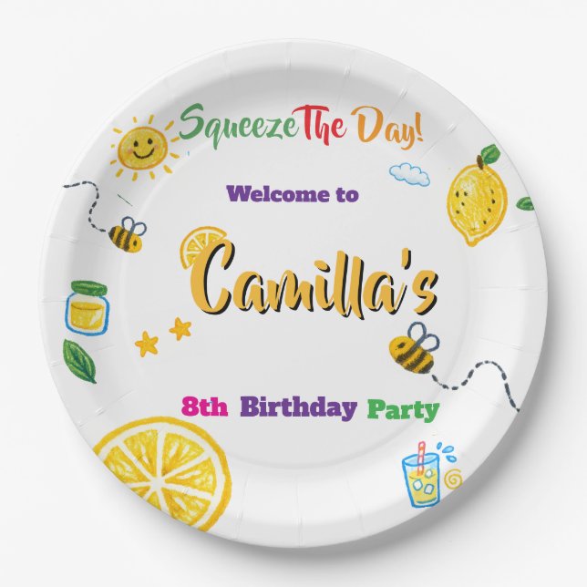 Lemon Summer Theme Kids Birthday  Paper Plate (Front)