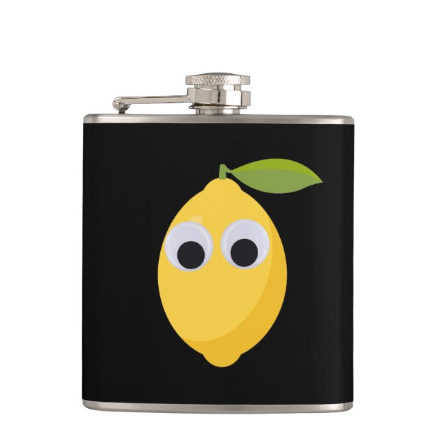 Lemon, sweet fruit with googly eyes hip flask (Front)
