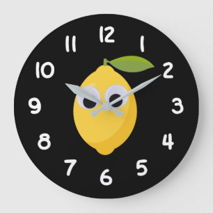 Lemon, sweet fruit with googly eyes large clock