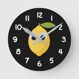 Lemon, sweet fruit with googly eyes round clock