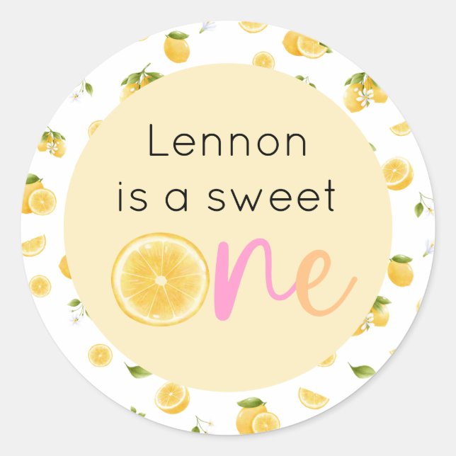 Lemon Sweet One Birthday Classic Round Sticker (Front)