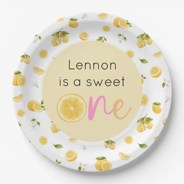 Lemon Sweet One Birthday Party Paper Plate (Front)