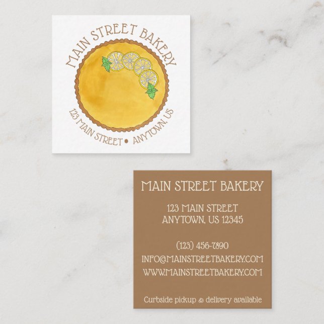 Lemon Tart Tarte au Citron Pie Baking Bakery Chef Square Business Card (Front/Back)