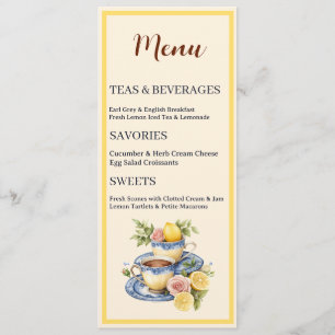 Lemon Teacup Afternoon Tea Party Menu Card