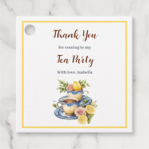 Lemon Teacup Afternoon Tea Party Square Favour Tag