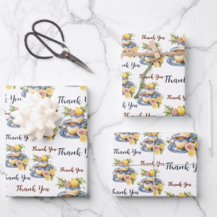 Lemon Teacup Thank You Floral Party Wrapping Paper