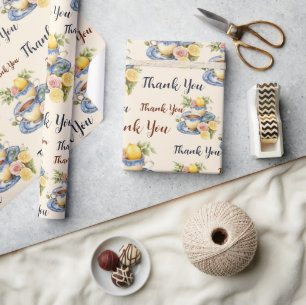 Lemon Teacup Thank You Floral Party Wrapping Paper