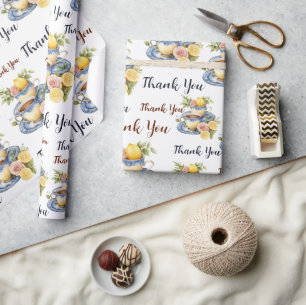 Lemon Teacup Thank You Floral Party Wrapping Paper