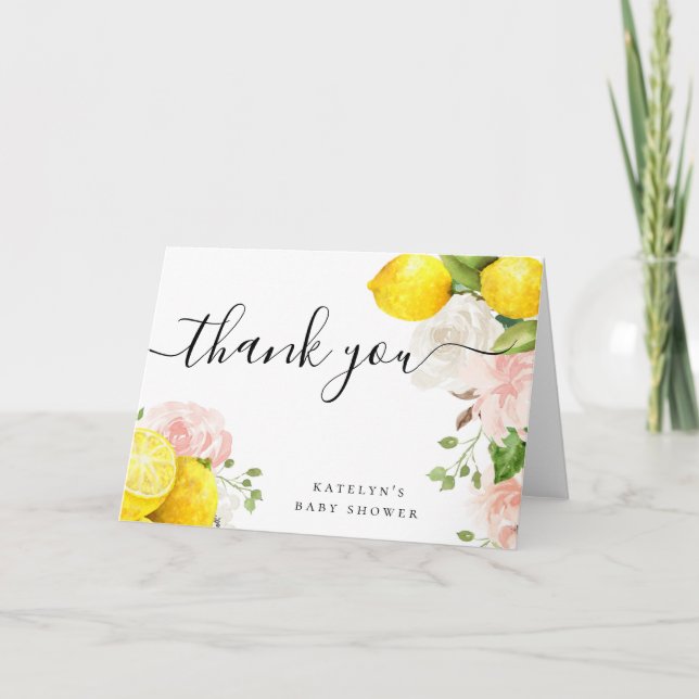 Lemon Thank You Card with Pink Flowers (Front)