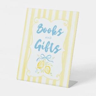 Lemon Theme Boy Baby Shower Books & Gifts Pedestal Sign