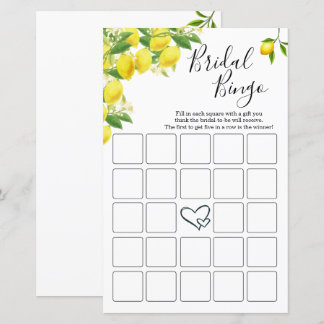 Lemon Theme Bridal Shower Bingo Cards