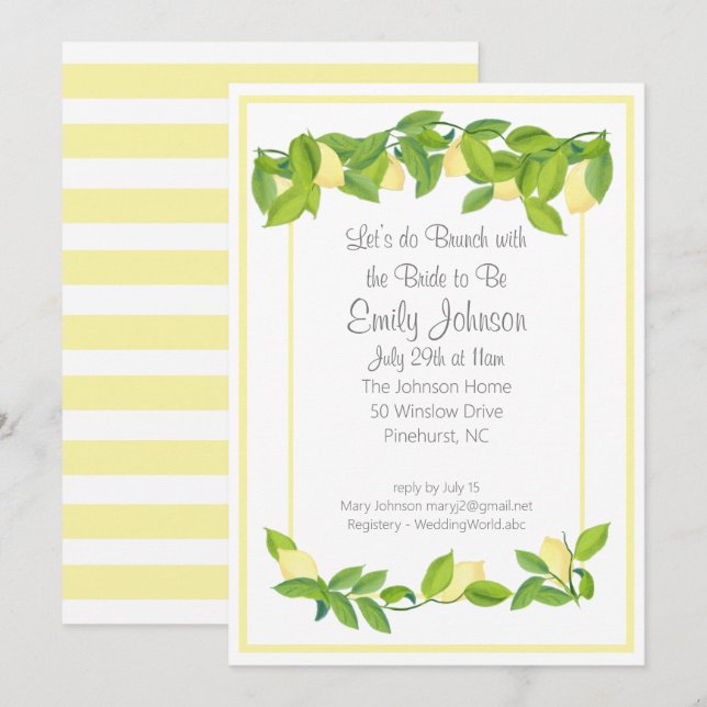 Lemon Theme Bridal Shower Brunch Invitation (Front/Back)