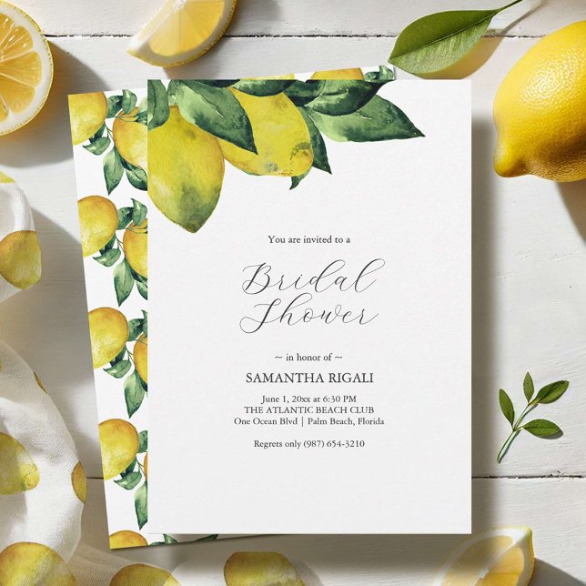 Lemon Theme Bridal Shower Invitations Printing (Lemon themed bridal shower invitations designed by Victoria Grigaliunas watercolor artist.)