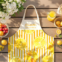 Lemon Theme Stripes Name Apron