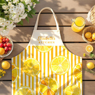 Lemon Theme Stripes Name Apron