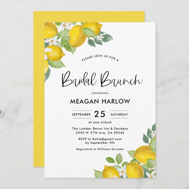 Lemon Theme Summer Bridal Brunch Shower Invitation (Front/Back)