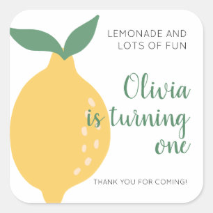 Lemon Theme Turning One 1st Birthday Square Sticker