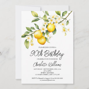 Lemon Theme Watercolo 90th Birthday Party Invitation
