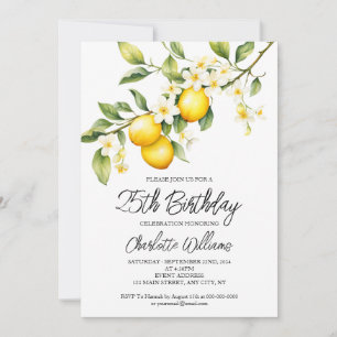 Lemon Theme Watercolor 25th Birthday Party Invitation