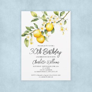 Lemon Theme Watercolor 30th Birthday Party Invitation