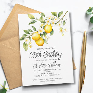 Lemon Theme Watercolor 35th Birthday Party Invitation
