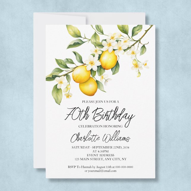 Lemon Theme Watercolor 70th Birthday Party Invitation (Lemon Theme Watercolor 70th Birthday Party Invitation
)