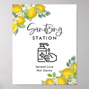 Lemon Theme Wedding Sanitising Station Poster