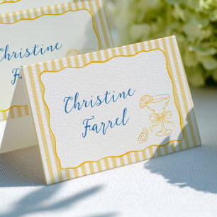 Lemon Theme Yellow Stripes Place Cards