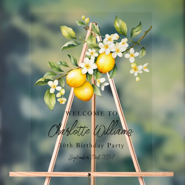 Lemon Themed 30th Birthday Party Welcome Acrylic Sign (Neutral)