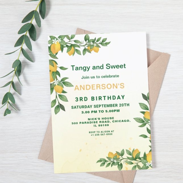 Lemon Themed Birthday Invitation - Party Invite (Lemon Themed Birthday Invitation)