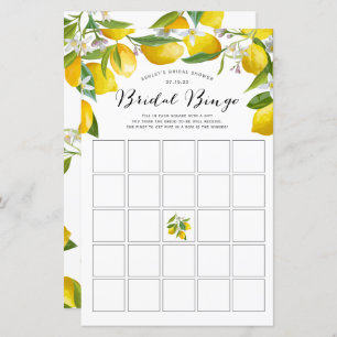 Lemon Themed bridal shower bingo games,