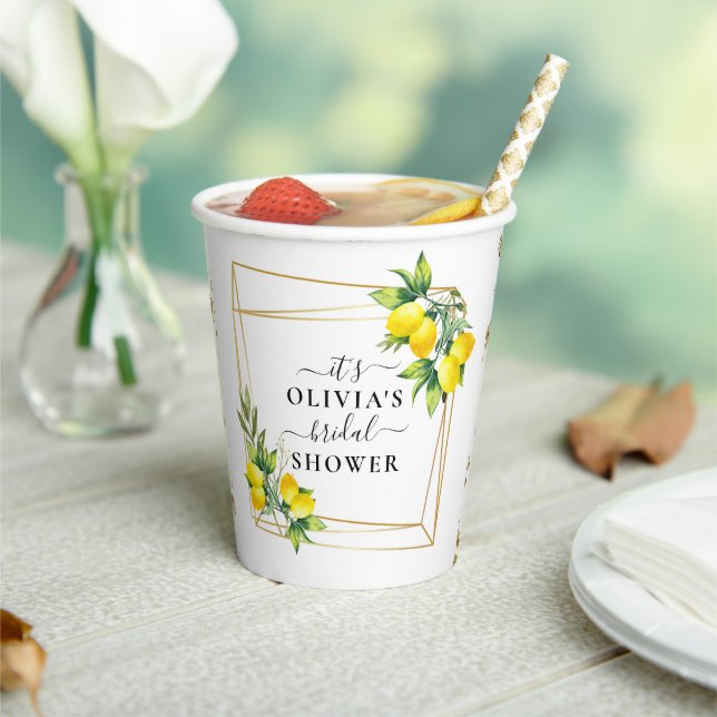 Lemon Themed Geometric Bridal Shower Paper Cups (Insitu)