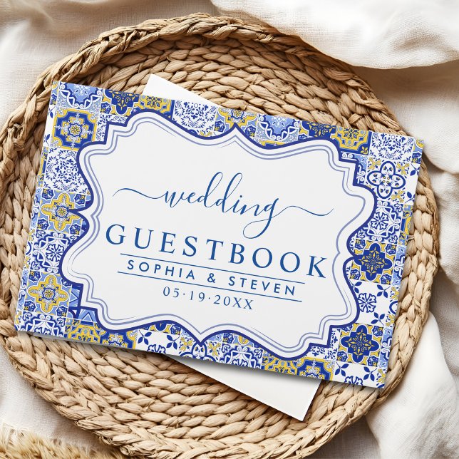 Lemon-Themed Mediterranean Tile Wedding Guest Book (Creator Uploaded)