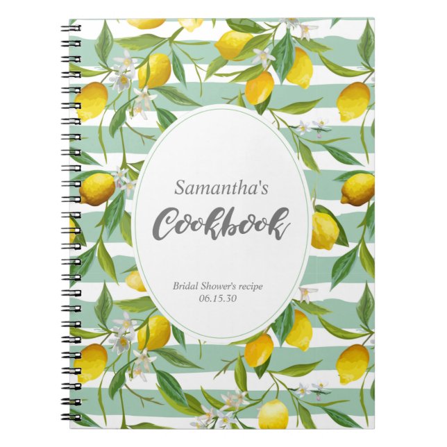 Lemon themed, personalised cook book, notebook (Front)