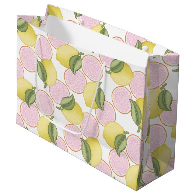 Lemon Themed Pink Birthday Party Gift Bag (Front Angled)