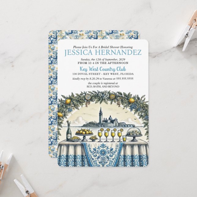 Lemon Tile Bridal Shower  Invitation (Front/Back In Situ)